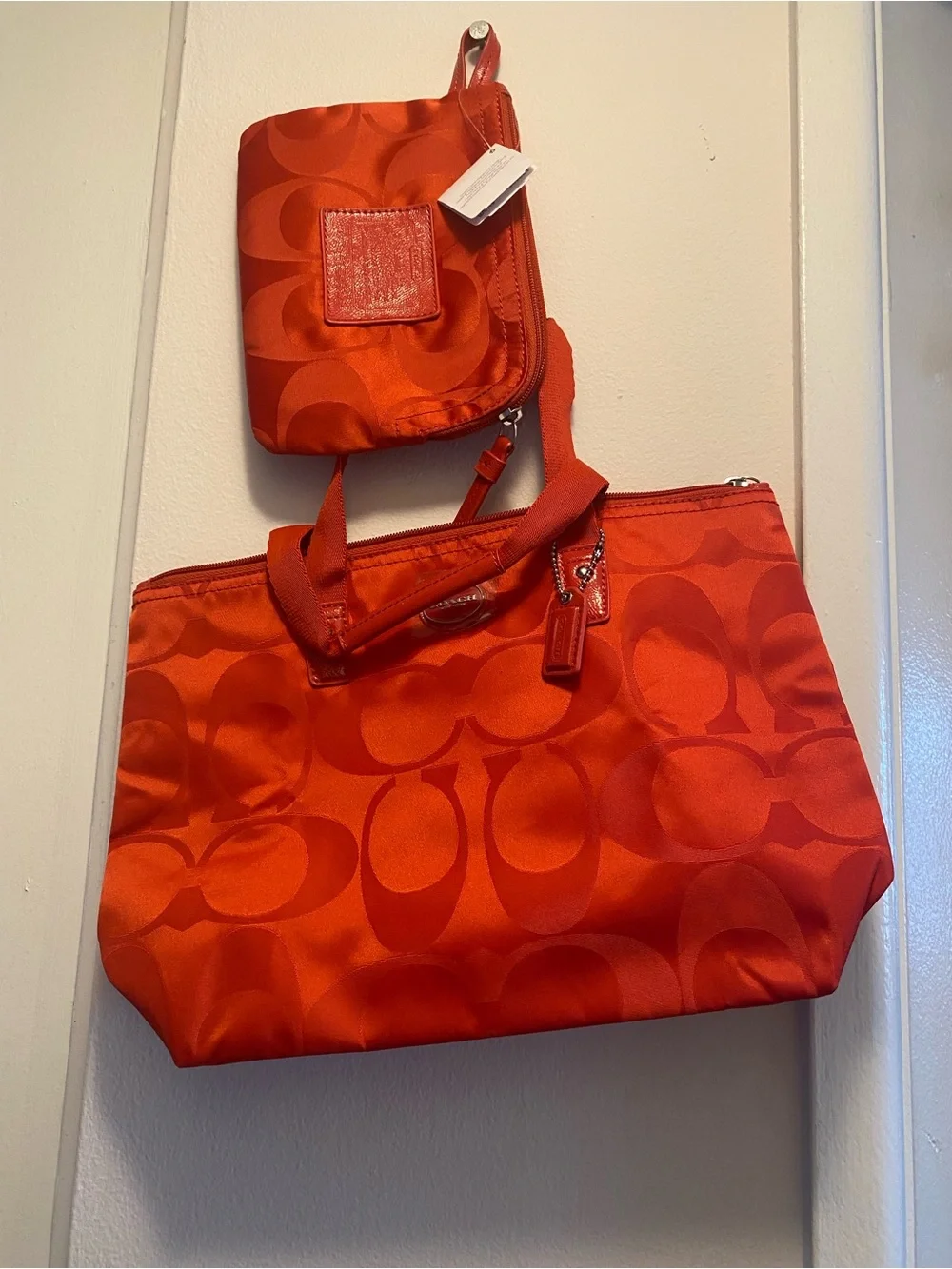 Coach “Getaway” Collection Nylon Packable Travel Signature Tote & Match.Wristlet